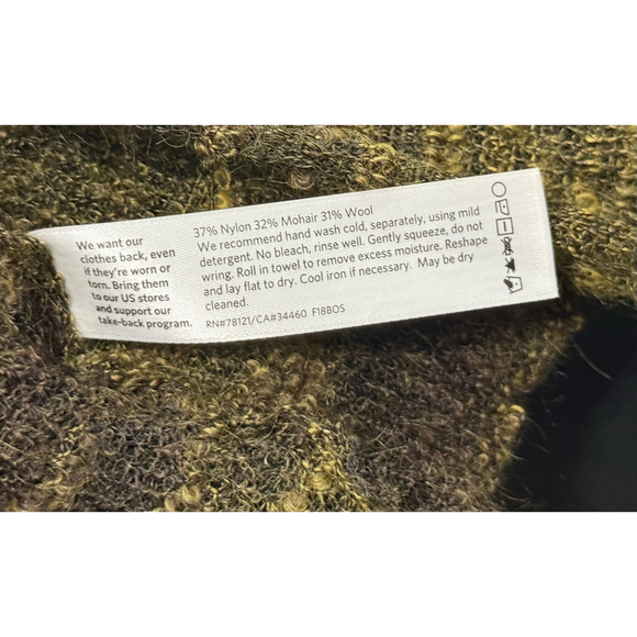 Eileen Fisher Large Open Front Mohair Wool Blend Cardigan Sweater Green Brown - Picture 3 of 5